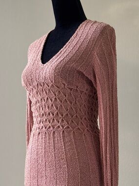 Vintage Soft Rose Knit Maxi Dress